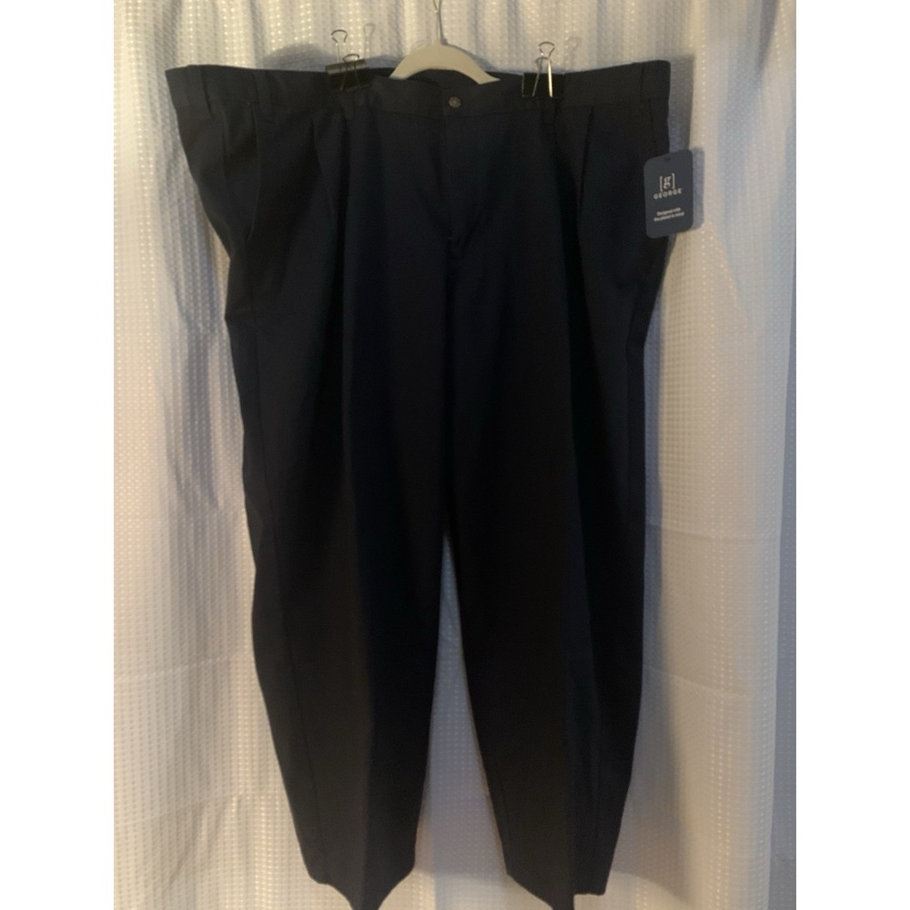 George Mens Classic Fit 50 X 30 Flat‎ Front Pants Black